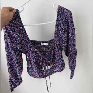 Zara Women's Floral Blouse - Blue and Pink